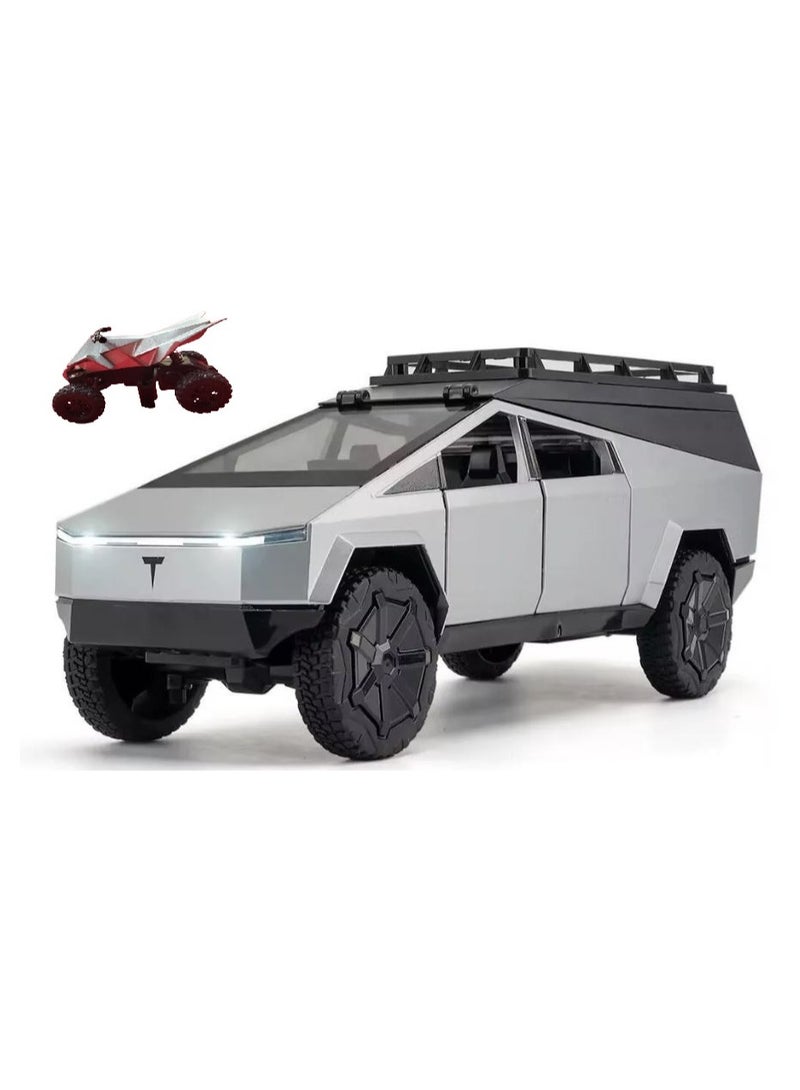 Tesla Pullback Diecast Tesla Cybertruck 1:24 Scale with Mini With Quad Bike - 1 Piece Only, Assorted, Color May Vary - Image 1