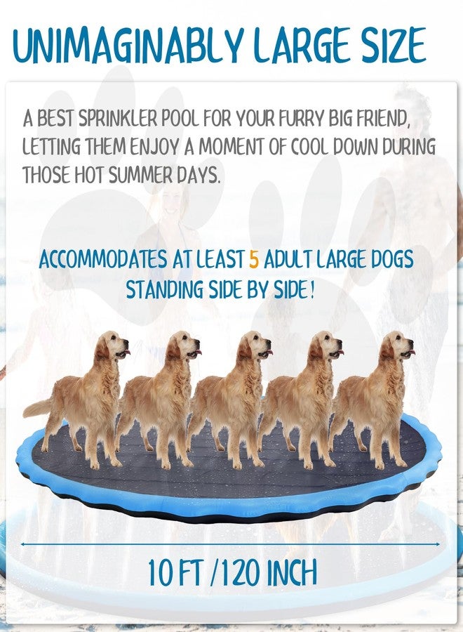Lewtemi 10 ft Extra Large Non-Slip Splash Pad 120" for Adult Kids and Dog, Giant Thicken Sprinkler Pool Summer Outdoor Toys Fun Backyard Fountain Play Mat for Family Pet Dog(Blue,Cute Style) - Image 2