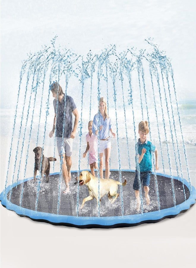 Lewtemi 10 ft Extra Large Non-Slip Splash Pad 120" for Adult Kids and Dog, Giant Thicken Sprinkler Pool Summer Outdoor Toys Fun Backyard Fountain Play Mat for Family Pet Dog(Blue,Cute Style) - Image 1