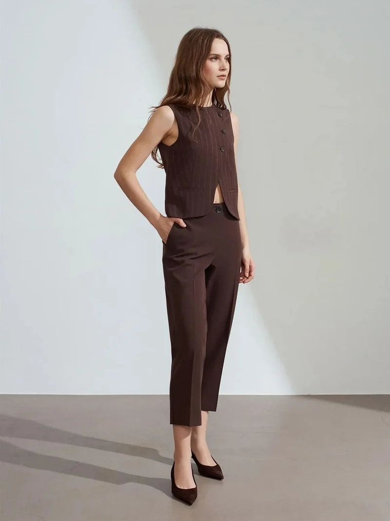 ديلفين Dilvin Women's High-waist Belted Capri Trousers