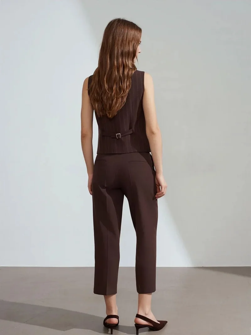 ديلفين Dilvin Women's High-waist Belted Capri Trousers