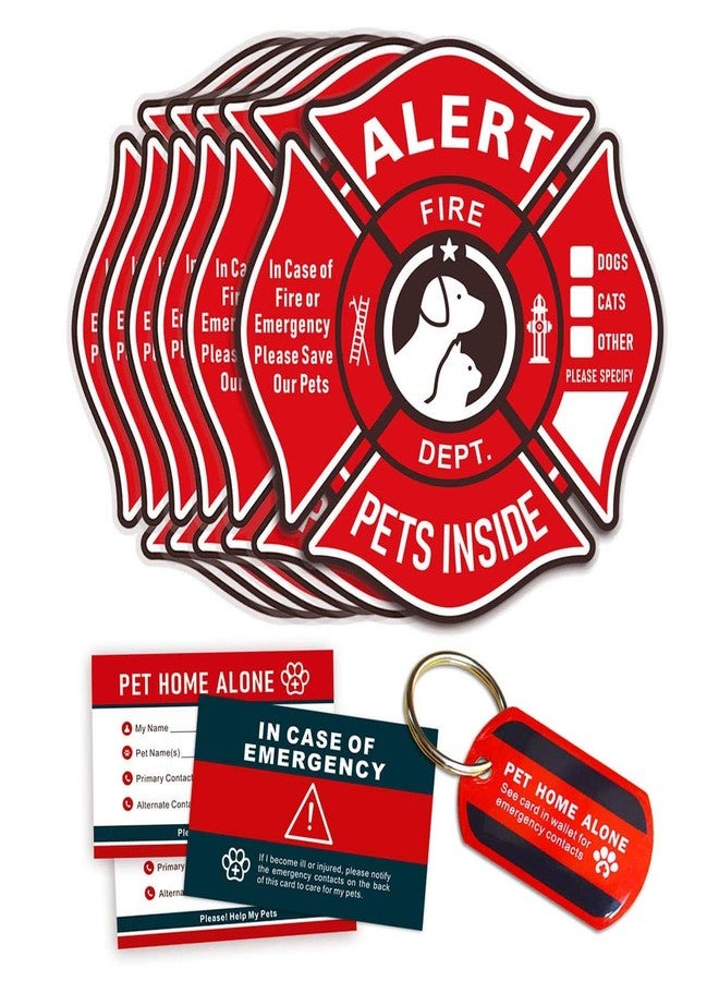 WINGKIND Pet Alert Stickers Static Cling Window Decals Emergency Pets Rescue Sign (6 Pack) with Bonus: Pet Home Alone Wallet Card & Key Tag - NO Adhesive, Removable, UV Resistant - Image 1