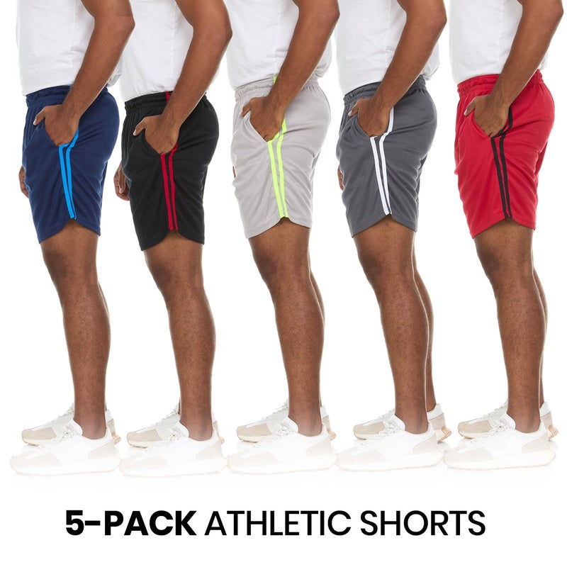 Essential Elements 5 Pack: Men's Dry-Fit Sweat Resistant Active Athletic Performance Shorts - Image 2