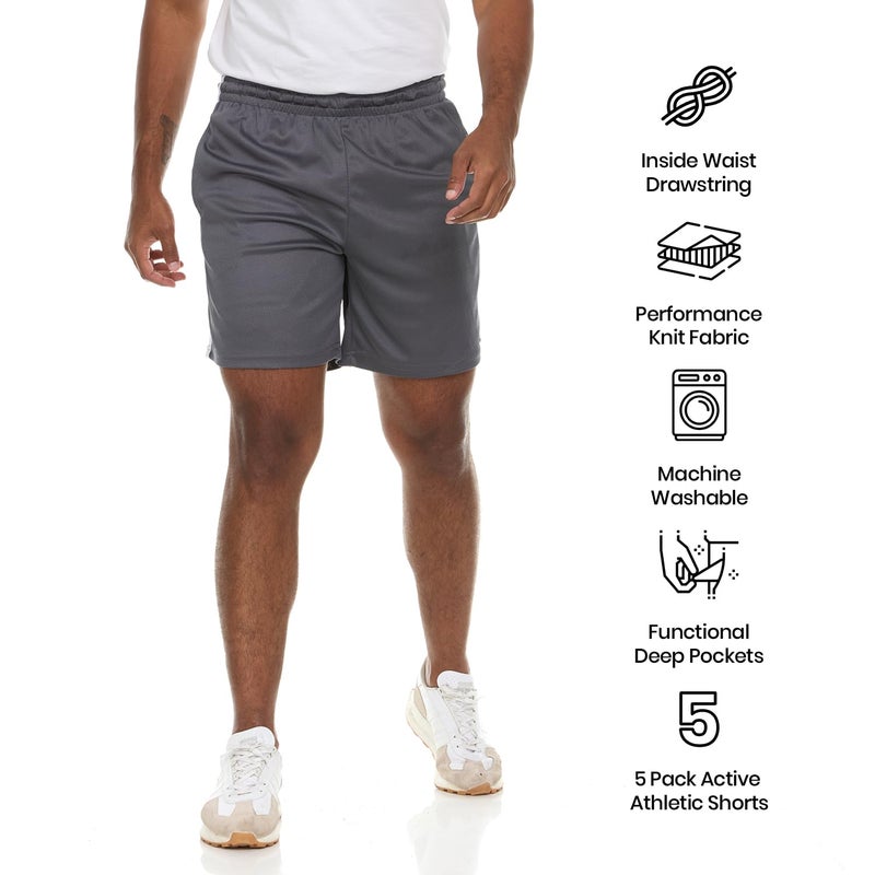 Essential Elements 5 Pack: Men's Dry-Fit Sweat Resistant Active Athletic Performance Shorts - Image 5