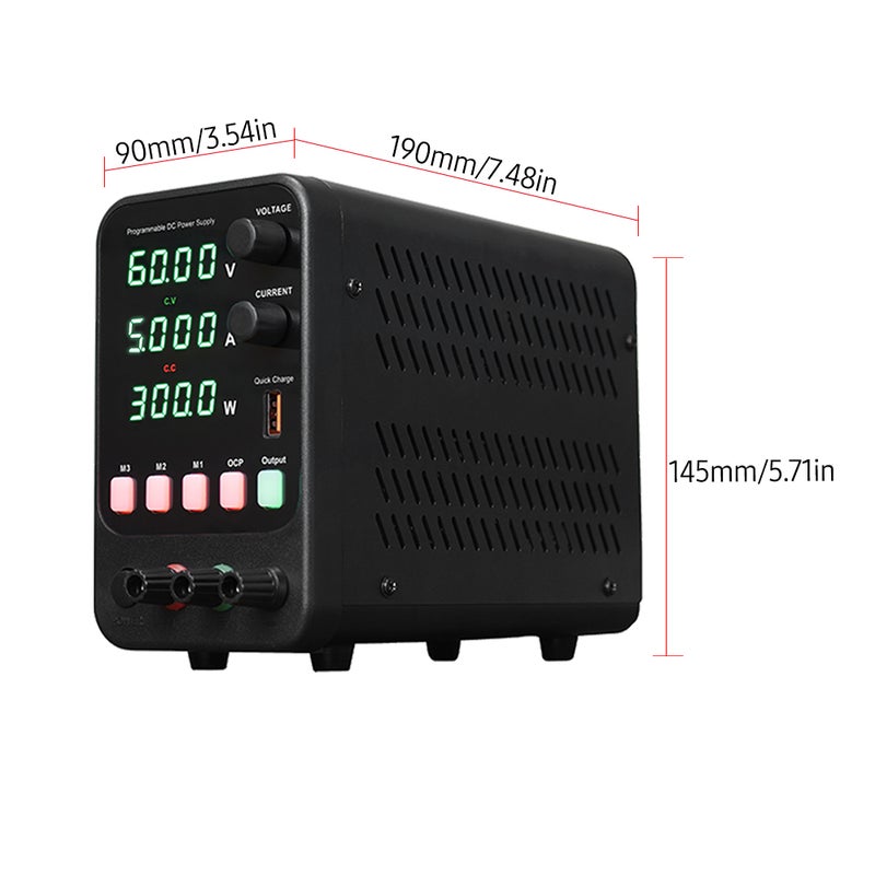 Bench DC Power Supply Variable 60V 5A Digital Display Adjustable Switching Regulated Power Supply CV CC with Data Storage, Output Switch, USB Quick Charge Port, Short Circuit Alarm, Encoder - Image 3