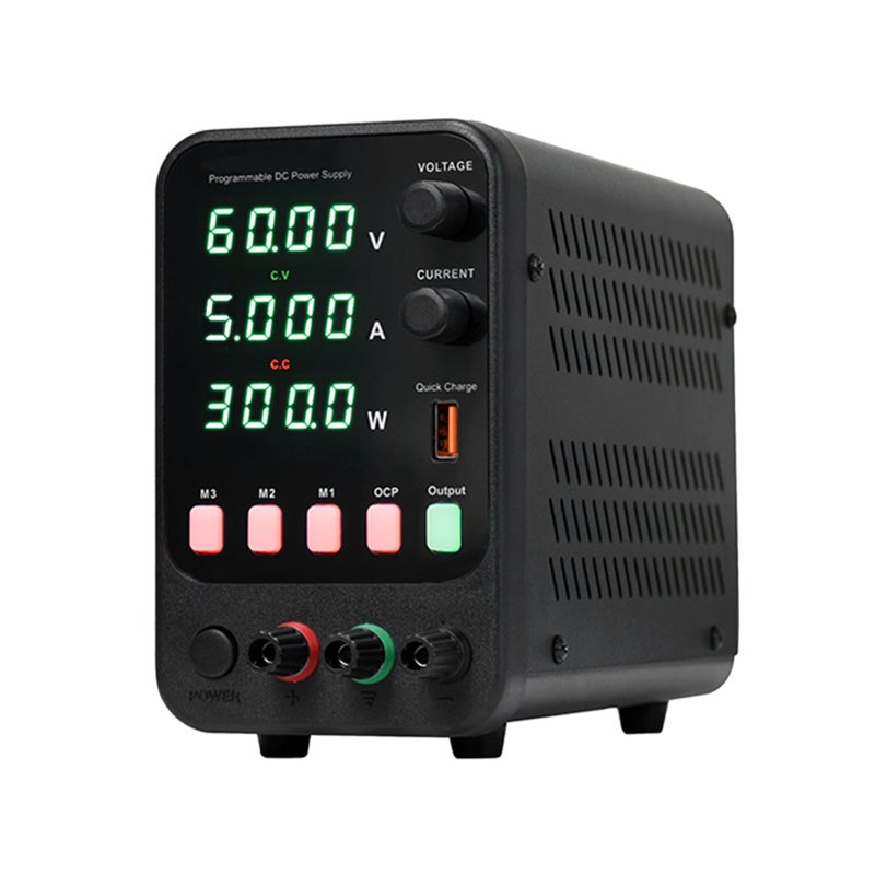 Bench DC Power Supply Variable 60V 5A Digital Display Adjustable Switching Regulated Power Supply CV CC with Data Storage, Output Switch, USB Quick Charge Port, Short Circuit Alarm, Encoder - Image 1