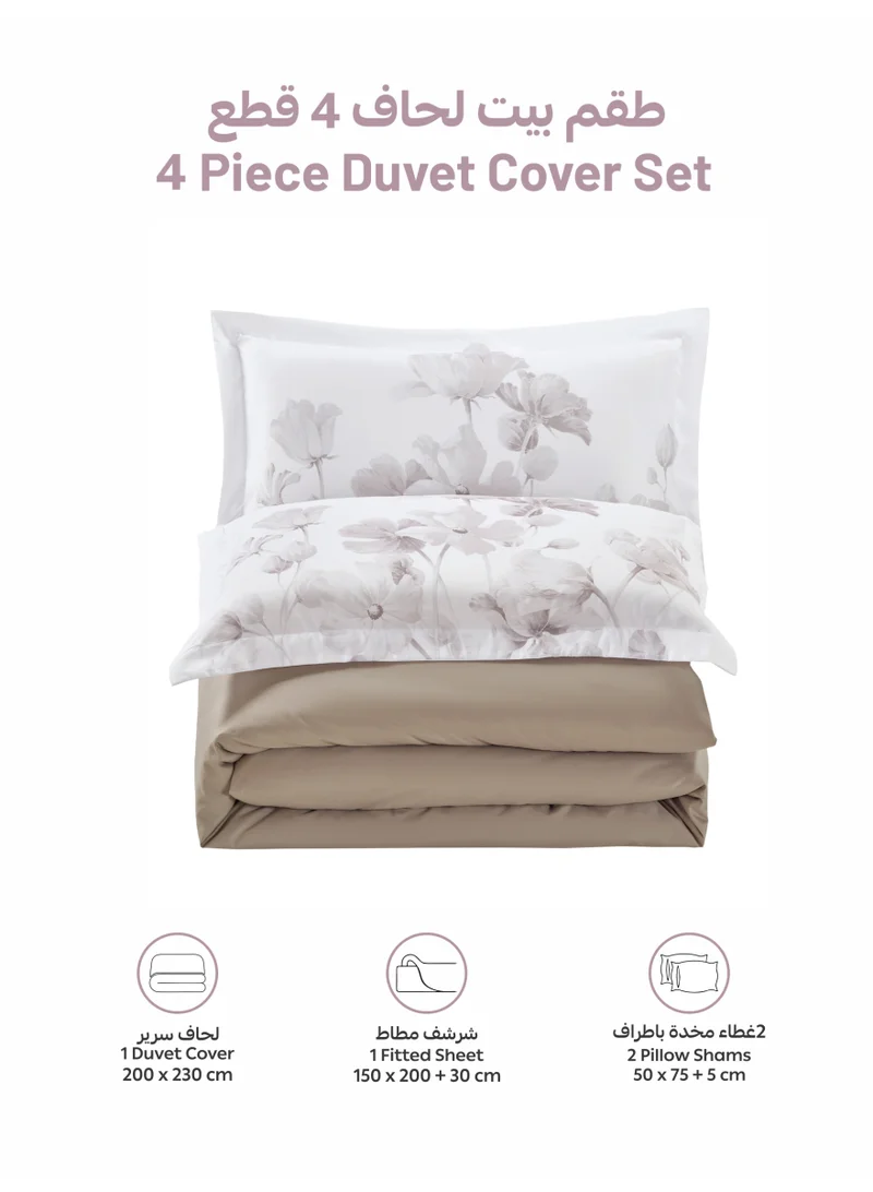 Donetella QUEEN (150x200 cm) Solid Duvet Cover Set, Fits 150 × 200 cm Bed, Queen Size 4-Piece Set, With Digitally Printed Pillow Shams, Brushed Microfiber Without Duvet Filler.  | Best Price UAE
