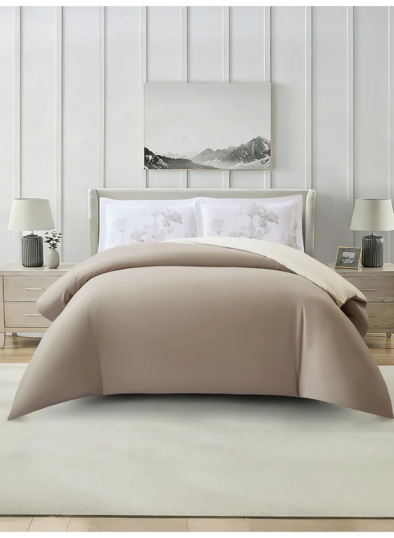 Solid Duvet Cover Set, Fits 150 × 200 cm Bed, Queen Size 4-Piece Set, With Digitally Printed Pillow Shams, Brushed Microfiber Without Duvet Filler.