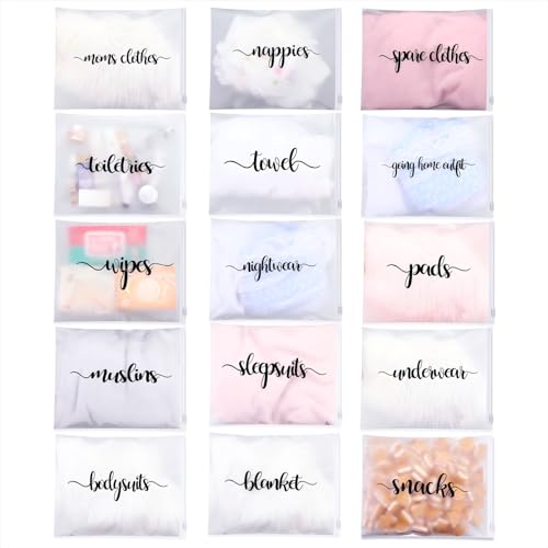 Boao 15 Pack Hospital Bags for Labor and Delivery 11 x 14 Inch Diaper Bag Organizing Pouches Resealable Maternity Hospital PouchesBlack Letter - Image 1