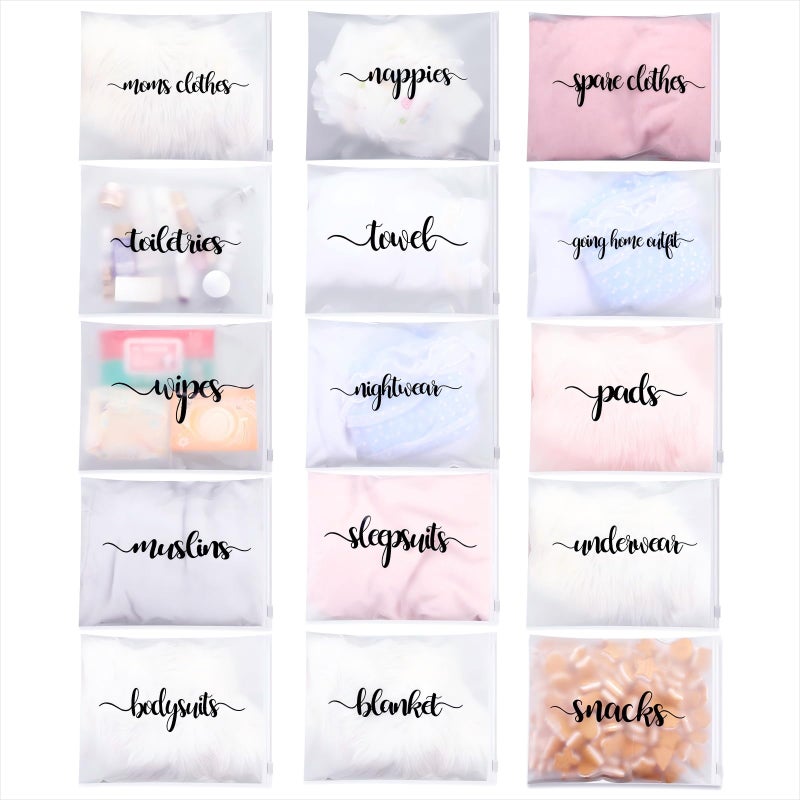 Boao 15 Pack Hospital Bags for Labor and Delivery 11 x 14 Inch Diaper Bag Organizing Pouches Resealable Maternity Hospital PouchesBlack Letter - Image 2