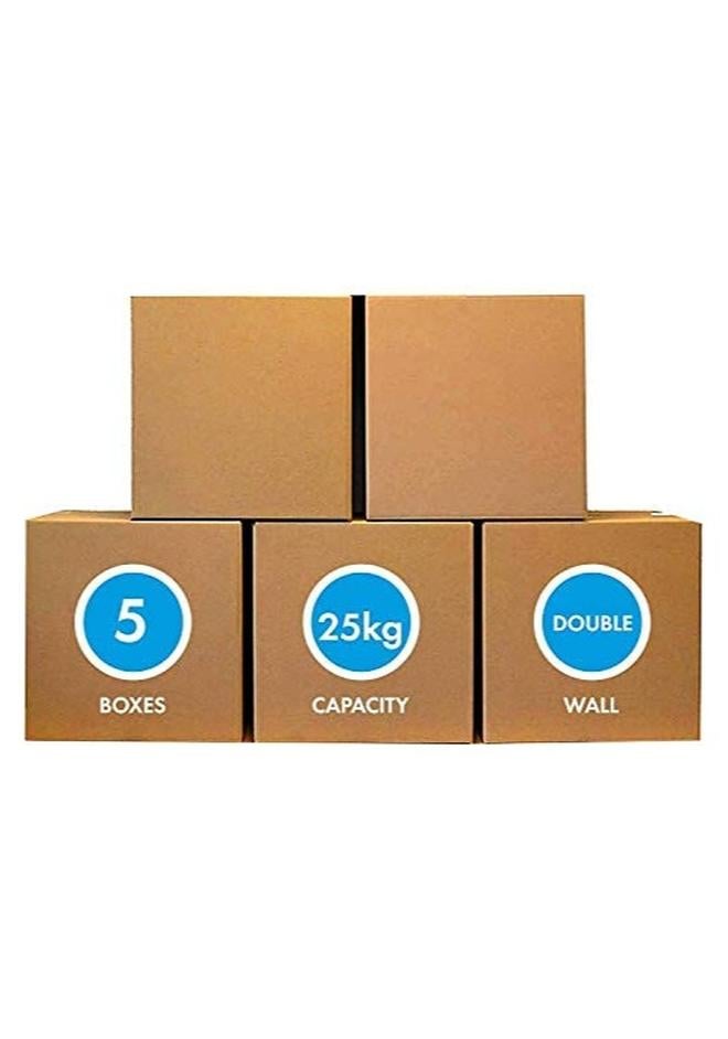 MARKQ [5 Pack] Medium Double Wall 100% Recyclable Corrugated Cardboard Moving Boxes with 25 KG Capacity, 45 x 45 x 45 cm Brown Carton for Packaging, Shipping and Storage, 5 ply - Image 1