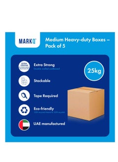 MARKQ [5 Pack] Medium Double Wall 100% Recyclable Corrugated Cardboard Moving Boxes with 25 KG Capacity, 45 x 45 x 45 cm Brown Carton for Packaging, Shipping and Storage, 5 ply  - Image 3
