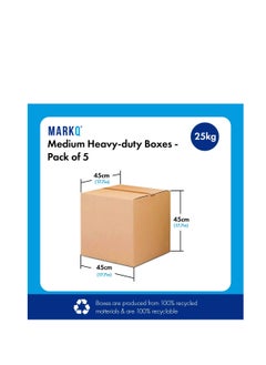 MARKQ [5 Pack] Medium Double Wall 100% Recyclable Corrugated Cardboard Moving Boxes with 25 KG Capacity, 45 x 45 x 45 cm Brown Carton for Packaging, Shipping and Storage, 5 ply  - Image 2