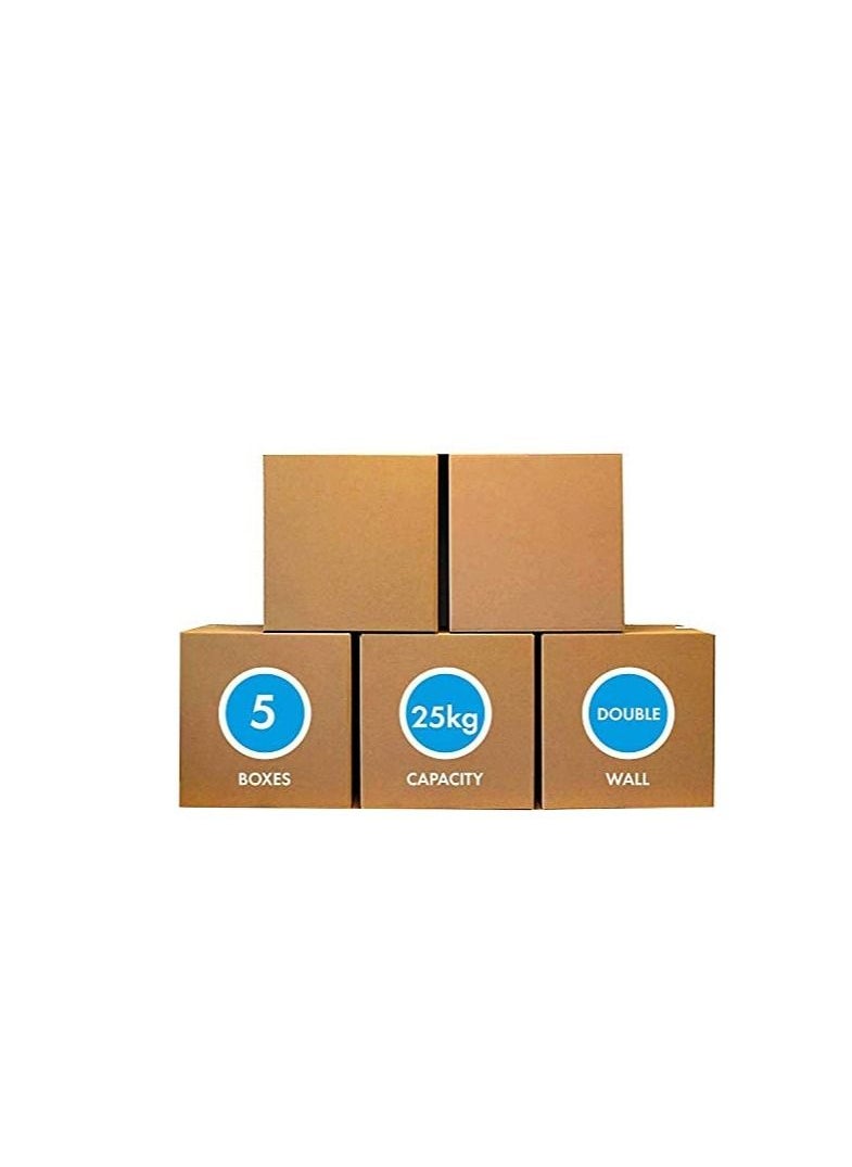 MARKQ [5 Pack] Medium Double Wall 100% Recyclable Corrugated Cardboard Moving Boxes with 25 KG Capacity, 45 x 45 x 45 cm Brown Carton for Packaging, Shipping and Storage, 5 ply  - Image 1