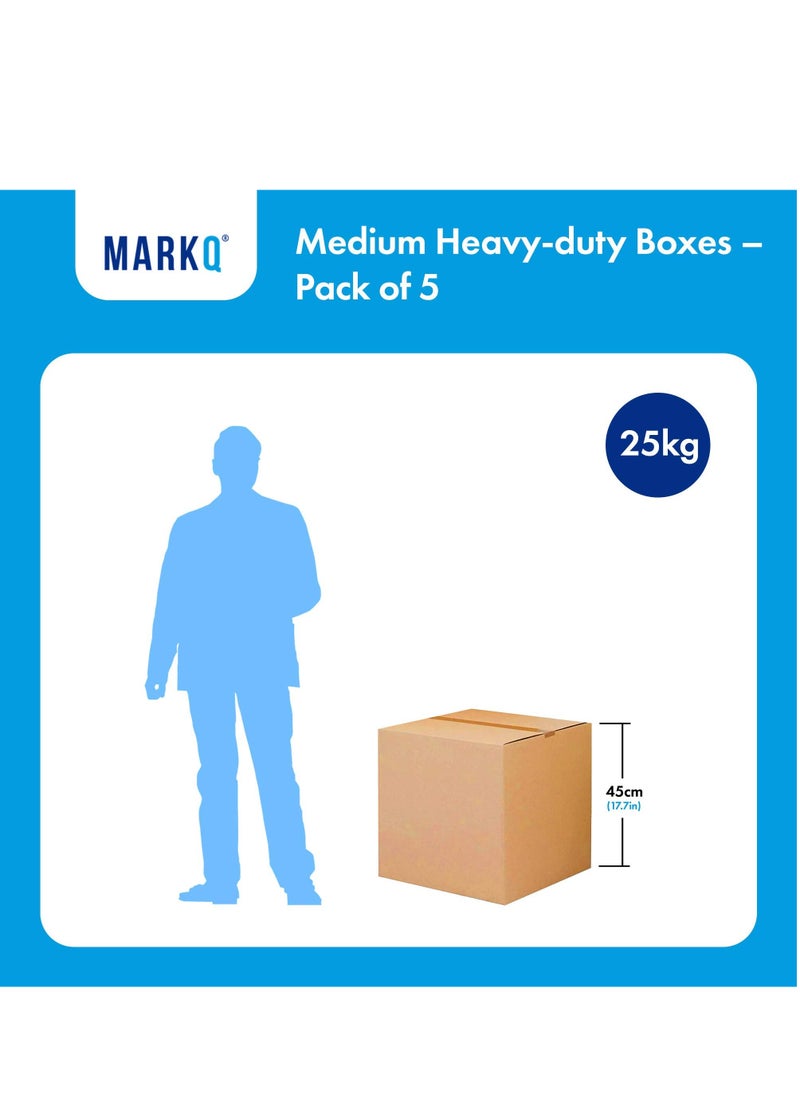 MARKQ [5 Pack] Medium Double Wall 100% Recyclable Corrugated Cardboard Moving Boxes with 25 KG Capacity, 45 x 45 x 45 cm Brown Carton for Packaging, Shipping and Storage, 5 ply  - Image 5