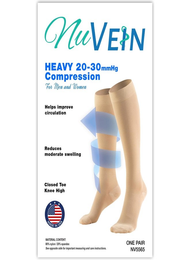 NuVein Medical Compression Stockings, 20-30 mmHg Support for Women & Men, Knee Length, Closed Toe, Beige, 4X-Large - Image 2