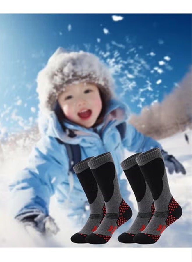 2 Pairs Kids Ski Socks, Girls Boys High Funny Ski Socks for Child,Thermal Warm Novelty Socks for Skiing Snowboard Trekking Hiking - Image 1