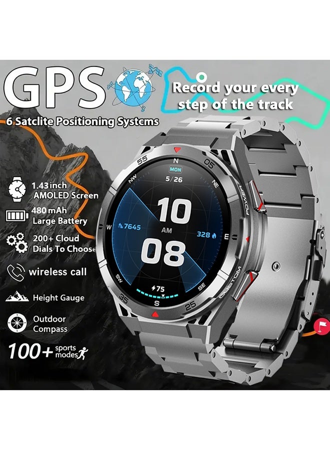 RollsTimi  Smart Watch for Men GPS Watch, 1.43" AMOLED Display, 3ATM Waterproof Men Watch, 100+ Sport Modes, Fitness Activity Tracke with Compass Pedometer Sleep Monitor, for Android iOS - Image 1