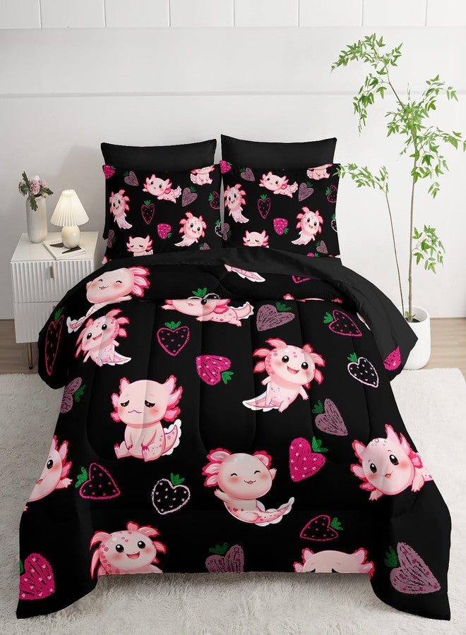 UEVBF Cute Axolotl Comforter Set,Bed in a Bag Queen Size 7 Pieces,Marine Life Themed Bed Set for Kids Girls Toddler,7Pcs Bedding Set with Comforter,Fitted Sheet,Flat Sheet,Pillowcases. - Image 1