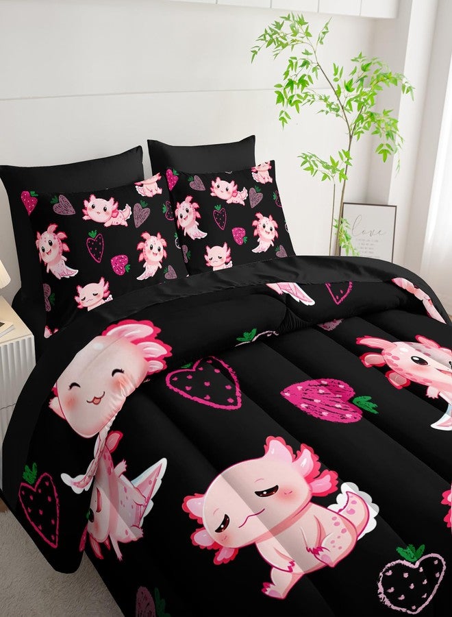UEVBF Cute Axolotl Comforter Set,Bed in a Bag Queen Size 7 Pieces,Marine Life Themed Bed Set for Kids Girls Toddler,7Pcs Bedding Set with Comforter,Fitted Sheet,Flat Sheet,Pillowcases. - Image 4