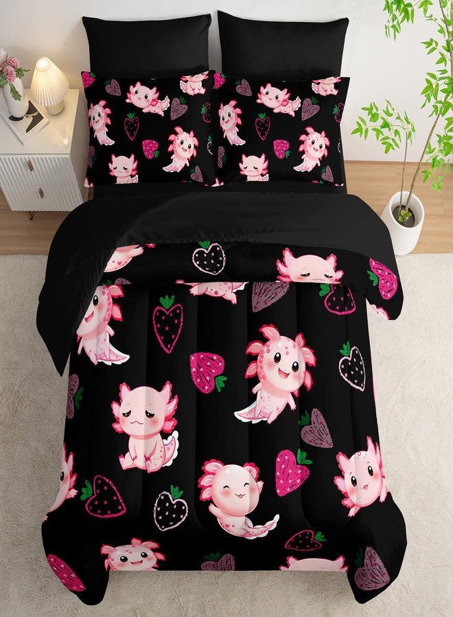 UEVBF Cute Axolotl Comforter Set,Bed in a Bag Queen Size 7 Pieces,Marine Life Themed Bed Set for Kids Girls Toddler,7Pcs Bedding Set with Comforter,Fitted Sheet,Flat Sheet,Pillowcases. - Image 2