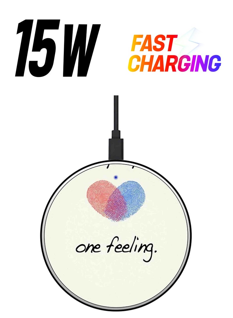 Theodor One Feeling Printed Fast Wireless Charger With USB Cable White/Black/Pink - Image 1