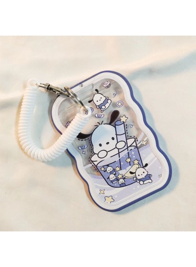 NIBEMINENT 1 - Piece Ice Drink Pacha Dog Kpop Photo Card Holder Pendant Key Chain ID Badge Holder ID Card Holder Photo Card Protector for School ID Office ID Access Card for Women Girls