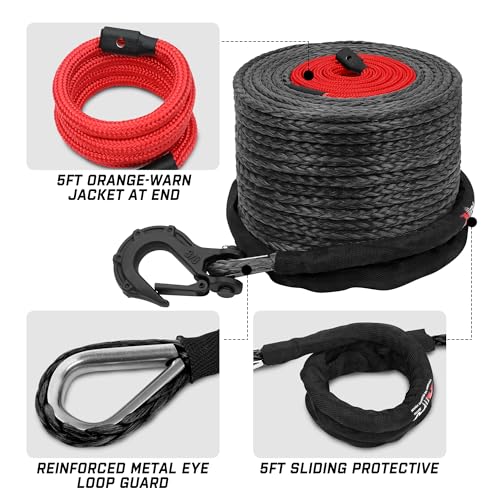 XPV AUTO XPV 3/8" x 100ft Synthetic Winch Rope 23,800lbs Dyneema Winch Line Cable Rope with Hook Black for Truck 4WD Off Road Vehicle Winch Accessory - Image 2