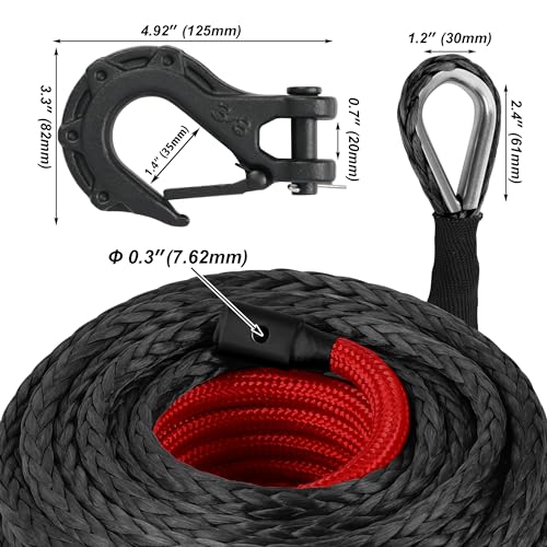 XPV AUTO XPV 3/8" x 100ft Synthetic Winch Rope 23,800lbs Dyneema Winch Line Cable Rope with Hook Black for Truck 4WD Off Road Vehicle Winch Accessory - Image 5