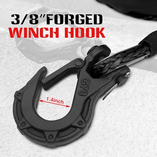XPV AUTO XPV 3/8" x 100ft Synthetic Winch Rope 23,800lbs Dyneema Winch Line Cable Rope with Hook Black for Truck 4WD Off Road Vehicle Winch Accessory - Image 3