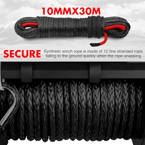 XPV AUTO XPV 3/8" x 100ft Synthetic Winch Rope 23,800lbs Dyneema Winch Line Cable Rope with Hook Black for Truck 4WD Off Road Vehicle Winch Accessory - Image 4