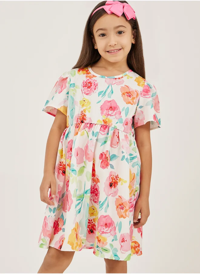 Styli Floral Print Short Sleeve Dress