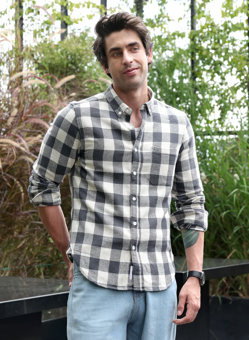 كامبوس سوترا قميص رجالي كاروهات بأزرار وياقة رسمية وأكمام طويلة