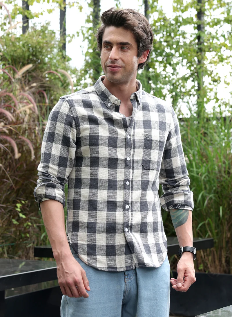 CAHOOT  Men's Navy Blue Button-Down Buffalo Shirt for Men | Best Price UAE