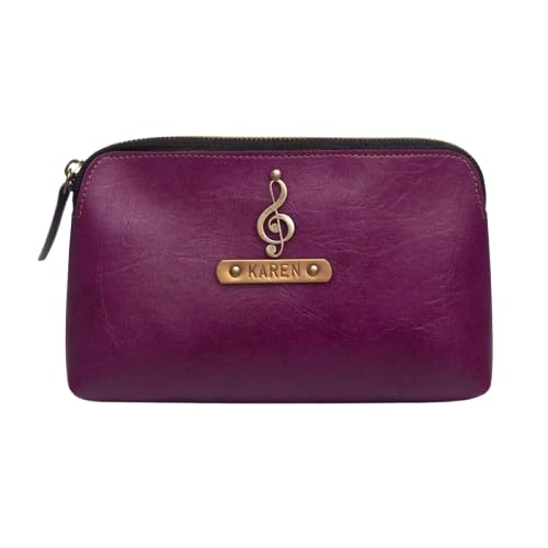 The Messy Corner Personalized Zipper Pouch for Women  Customized Travel Vanity Toiletry Bag  Makeup Pouch  PU Leather with Name Tag  Charm  Travel Pouch Magenta - Image 1