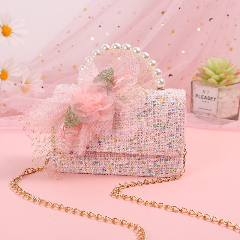 Small Chanel Style Woven Cute Fashionable New Fashionable Flower Bag Portable Crossbody Dual-Use Princess Bag For Children And Girls - Image 4