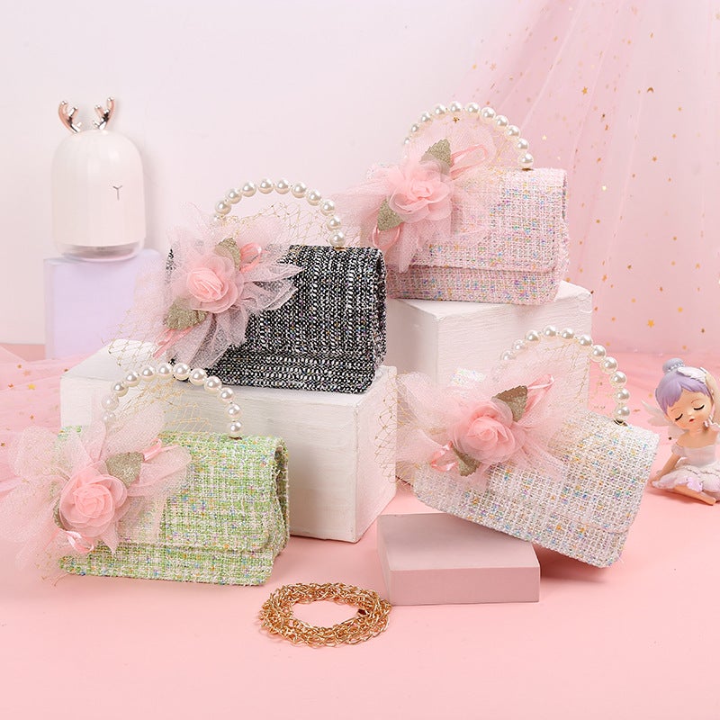 Small Chanel Style Woven Cute Fashionable New Fashionable Flower Bag Portable Crossbody Dual-Use Princess Bag For Children And Girls - Image 2