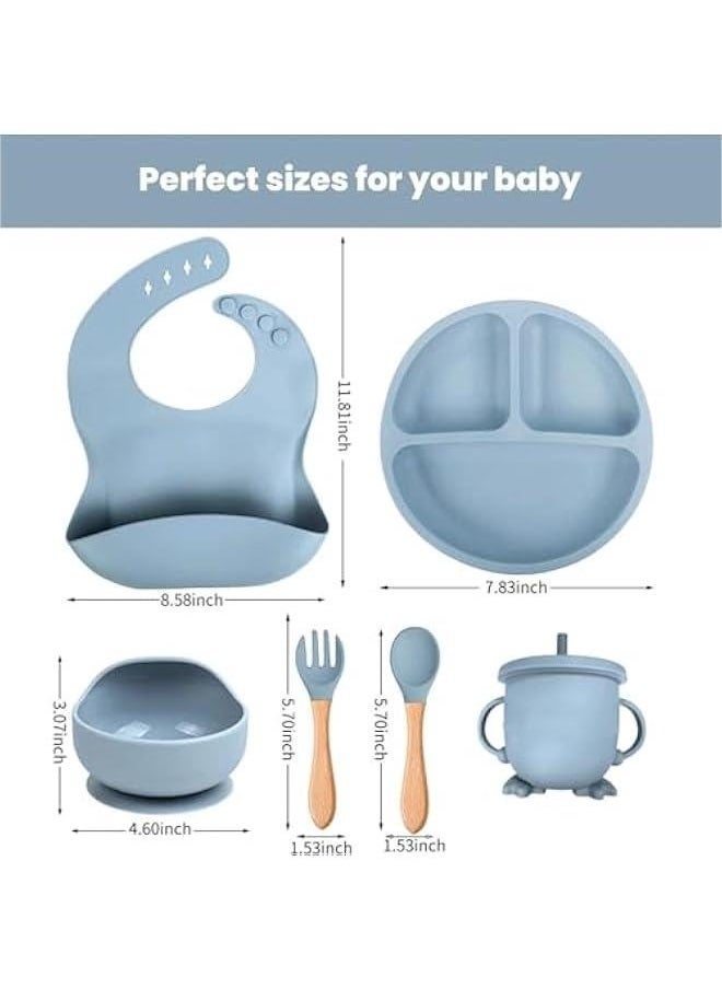 Gonice 8 Piecesbaby Feeding Set - Suction Bowl, Divided Plates, Straw Sippy Cup, Adjustable Bib, Soft Spoon Fork  - Image 2