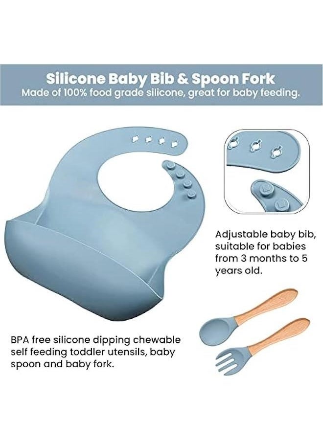 Gonice 8 Piecesbaby Feeding Set - Suction Bowl, Divided Plates, Straw Sippy Cup, Adjustable Bib, Soft Spoon Fork  - Image 3