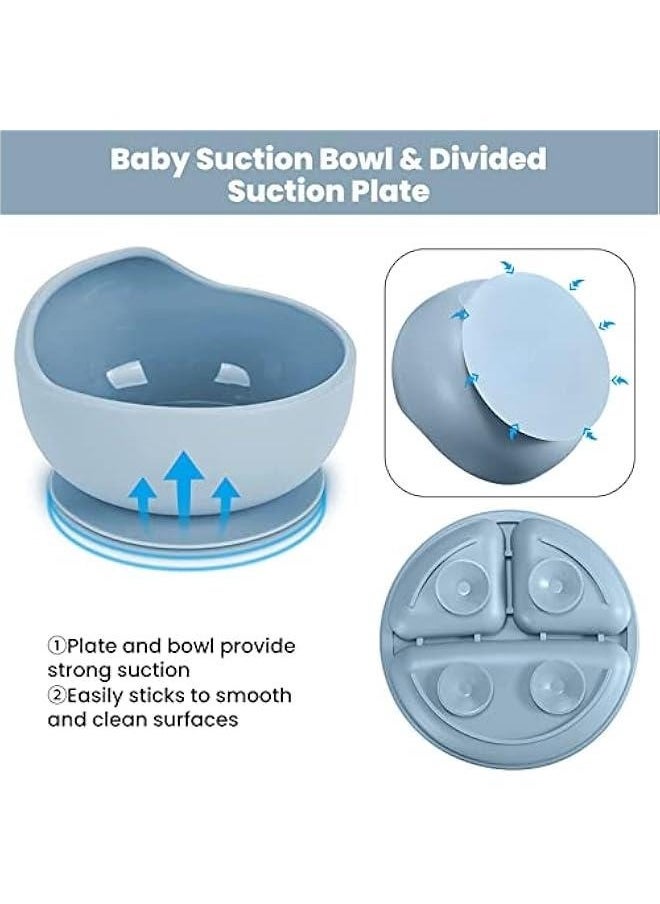 Gonice 8 Piecesbaby Feeding Set - Suction Bowl, Divided Plates, Straw Sippy Cup, Adjustable Bib, Soft Spoon Fork  - Image 4