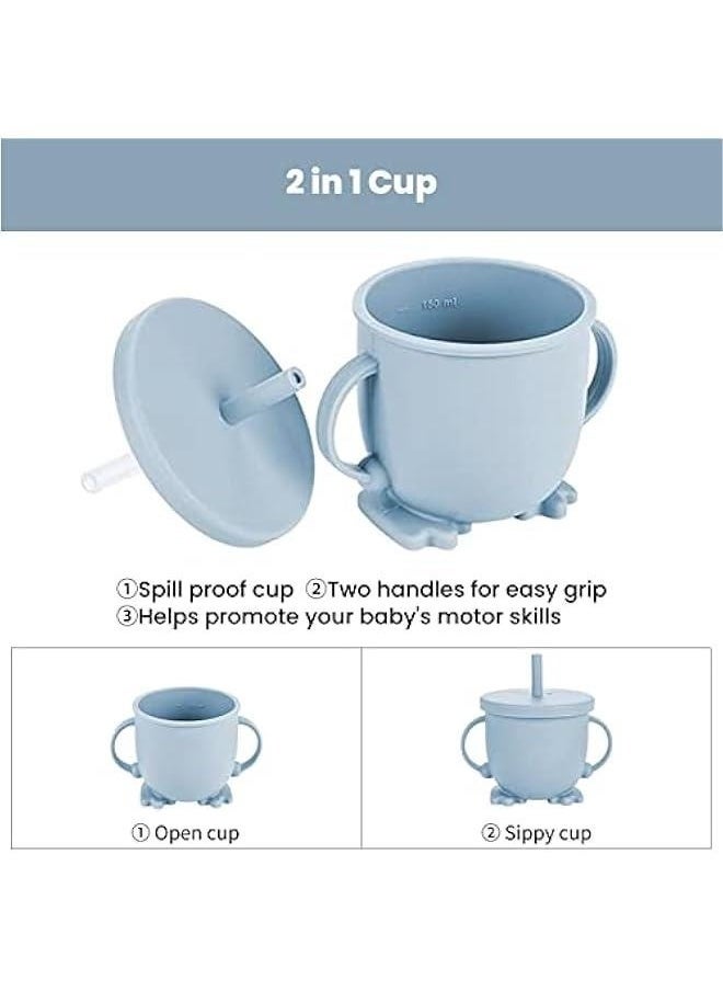 Gonice 8 Piecesbaby Feeding Set - Suction Bowl, Divided Plates, Straw Sippy Cup, Adjustable Bib, Soft Spoon Fork  - Image 5