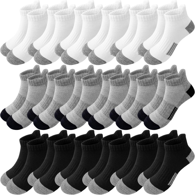Bemeol Boys Socks 18 Pairs Ankle Socks Boy Running Athletic Sock Low Cut Ankle Sock for Little Big Kids(7-10 Years), 18 Pairs Black,white,grey, 7-10 Years - Image 1