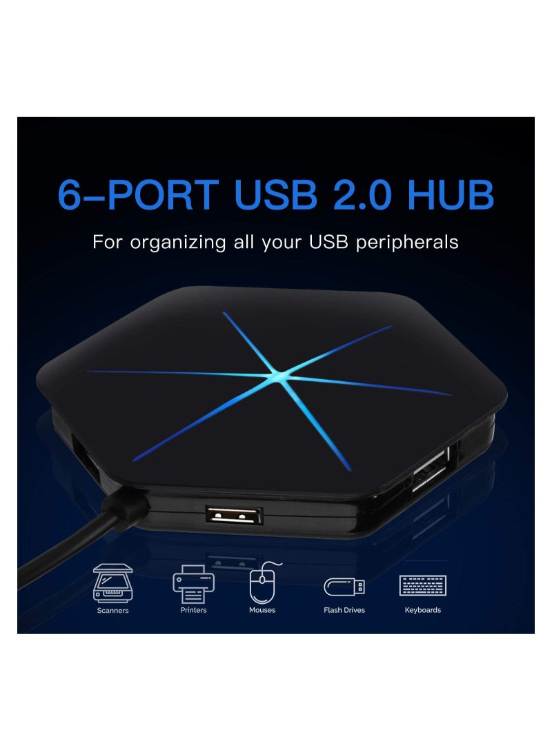 كابتن تيك USB Hub, 6-Port USB 2.0 Hub USB Extension Cable Blue LEDs Extra USB Ports, Safety Circuit Fit for Laptop Computer Desktop, PC, PS4, DELL, HP, Mac, Lenovo, Supports Various Different Interfaces - Image 4