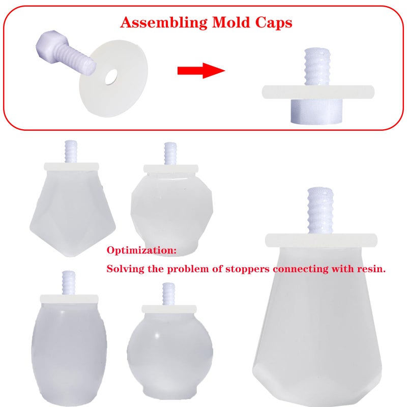JIOFAVIU 15 Pcs Resin Wine Bottle Stoppers Molds Set, Wine Stopper Silicone Molds for Epoxy Resin (5 Molds and 10 Stoppers with 10 Screws) - Image 3