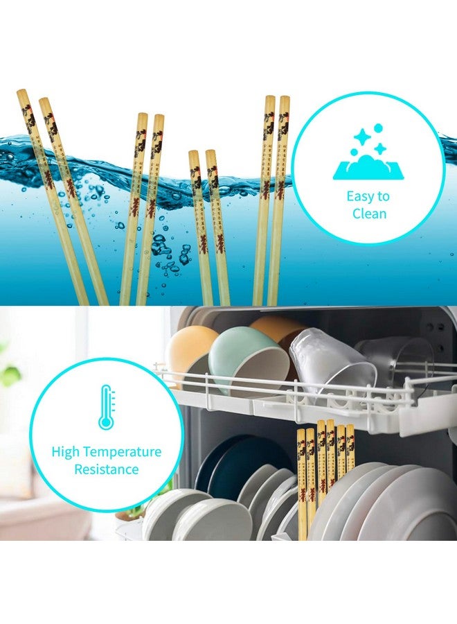 RIANZ Set of 5 Pairs Designer Natural Wooden Round Bamboo Reusable Chopsticks, Size 23 Cm (Design 3) - Image 5