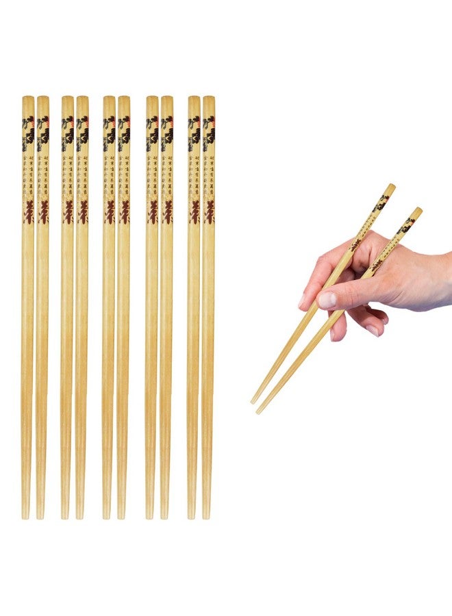 RIANZ Set of 5 Pairs Designer Natural Wooden Round Bamboo Reusable Chopsticks, Size 23 Cm (Design 3) - Image 1