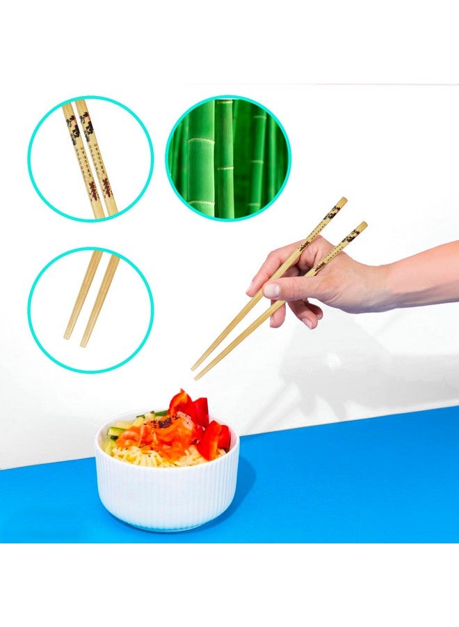 RIANZ Set of 5 Pairs Designer Natural Wooden Round Bamboo Reusable Chopsticks, Size 23 Cm (Design 3) - Image 4