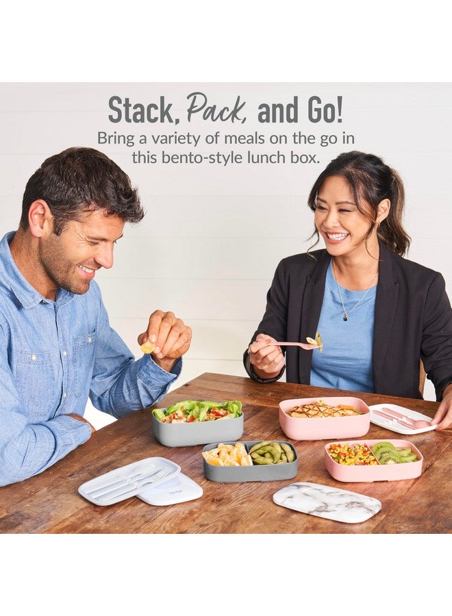 بنتجو بينتجو كلاسيك - صندوق بينتو للبالغين، صندوق غداء قابل للتكديس بثلاث حجرات مع مجموعة أدوات قابلة للإزالة وحزام إغلاق، خالٍ من مادة BPA، حاوية طعام مثالية لتحضير الوجبات والعمل وأثناء التنقل (رمادي) - Image 3