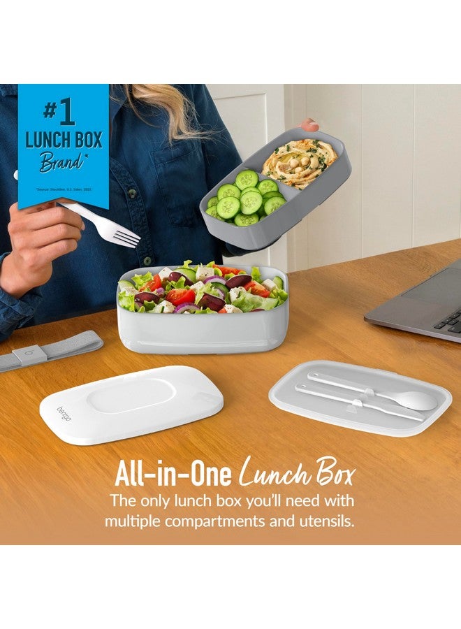 بنتجو بينتجو كلاسيك - صندوق بينتو للبالغين، صندوق غداء قابل للتكديس بثلاث حجرات مع مجموعة أدوات قابلة للإزالة وحزام إغلاق، خالٍ من مادة BPA، حاوية طعام مثالية لتحضير الوجبات والعمل وأثناء التنقل (رمادي) - Image 1