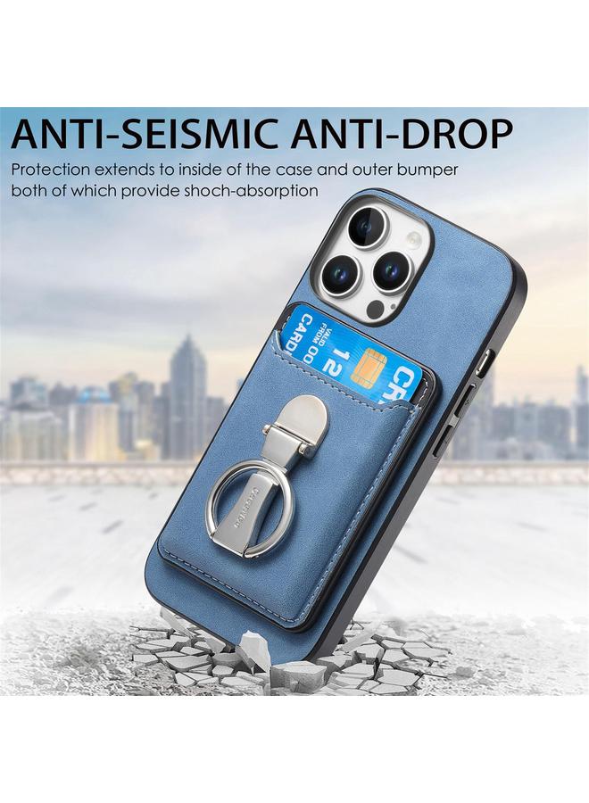 S-TOP Case For iPhone 15 Pro Retro Folding Ring Holder Card Bag MagSafe Phone Case - Image 5